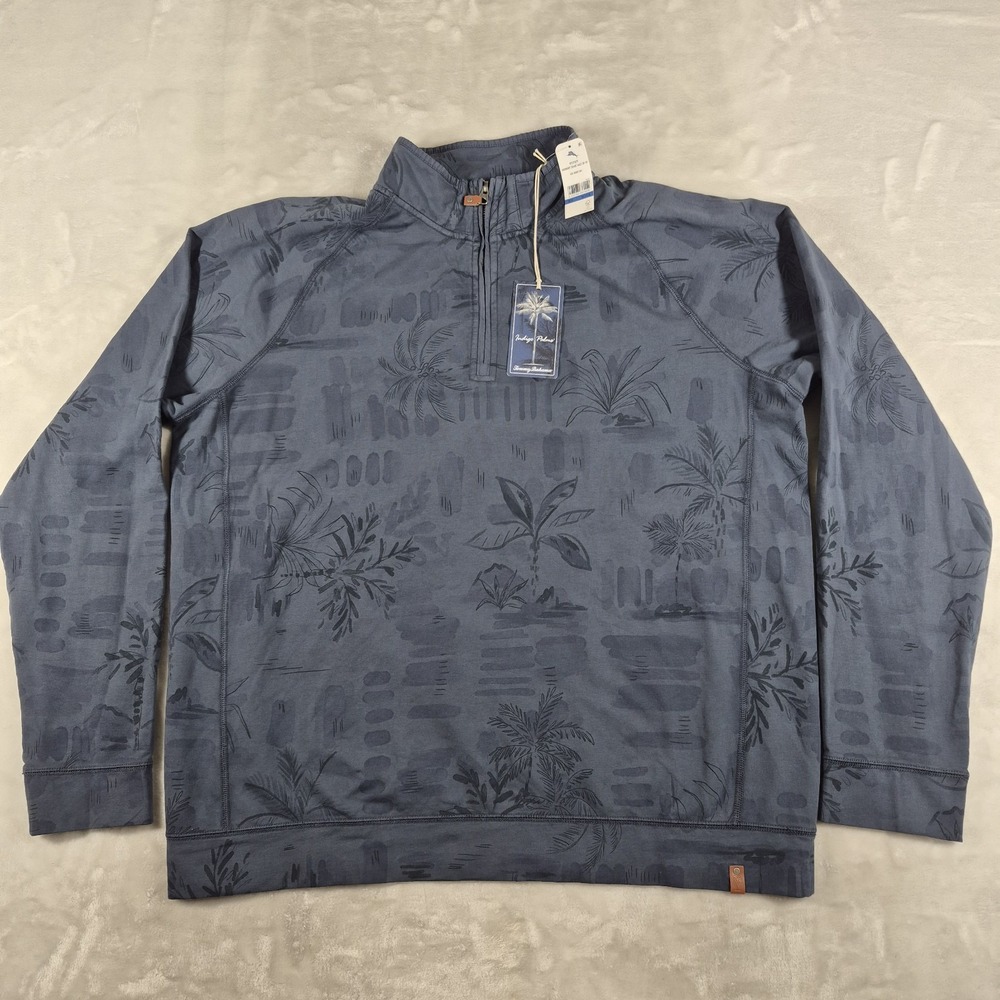Tommy Bahama Ben & Terry Midnight Shade Half Zip Sweatshirt Men's XLT Blue NWT